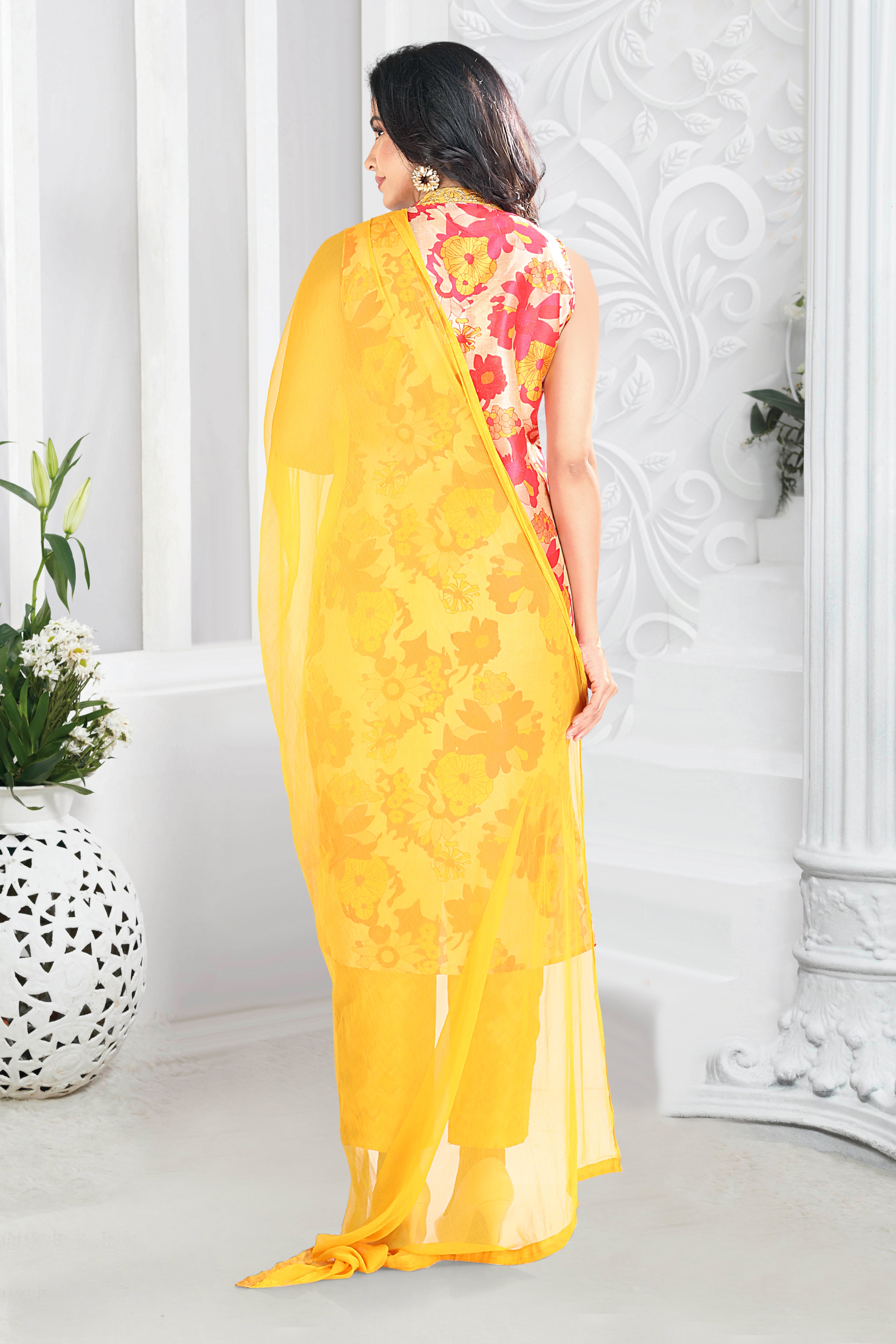 Vibrant Floral Printed Silk Blend Straight Suit With Dupatta
