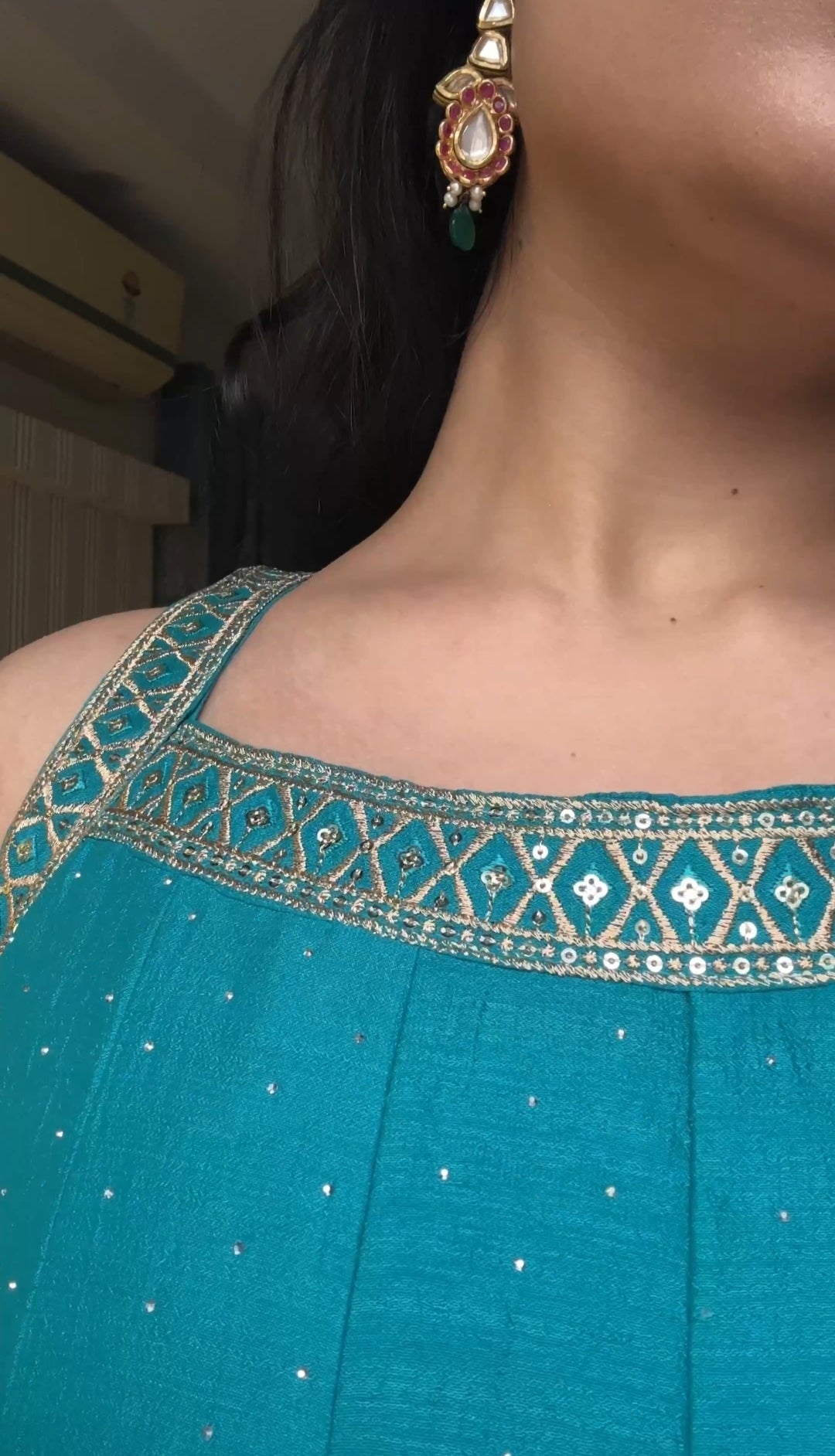 Peacock Blue Embroidered Silk Anarkali Kurta With Dupatta Set