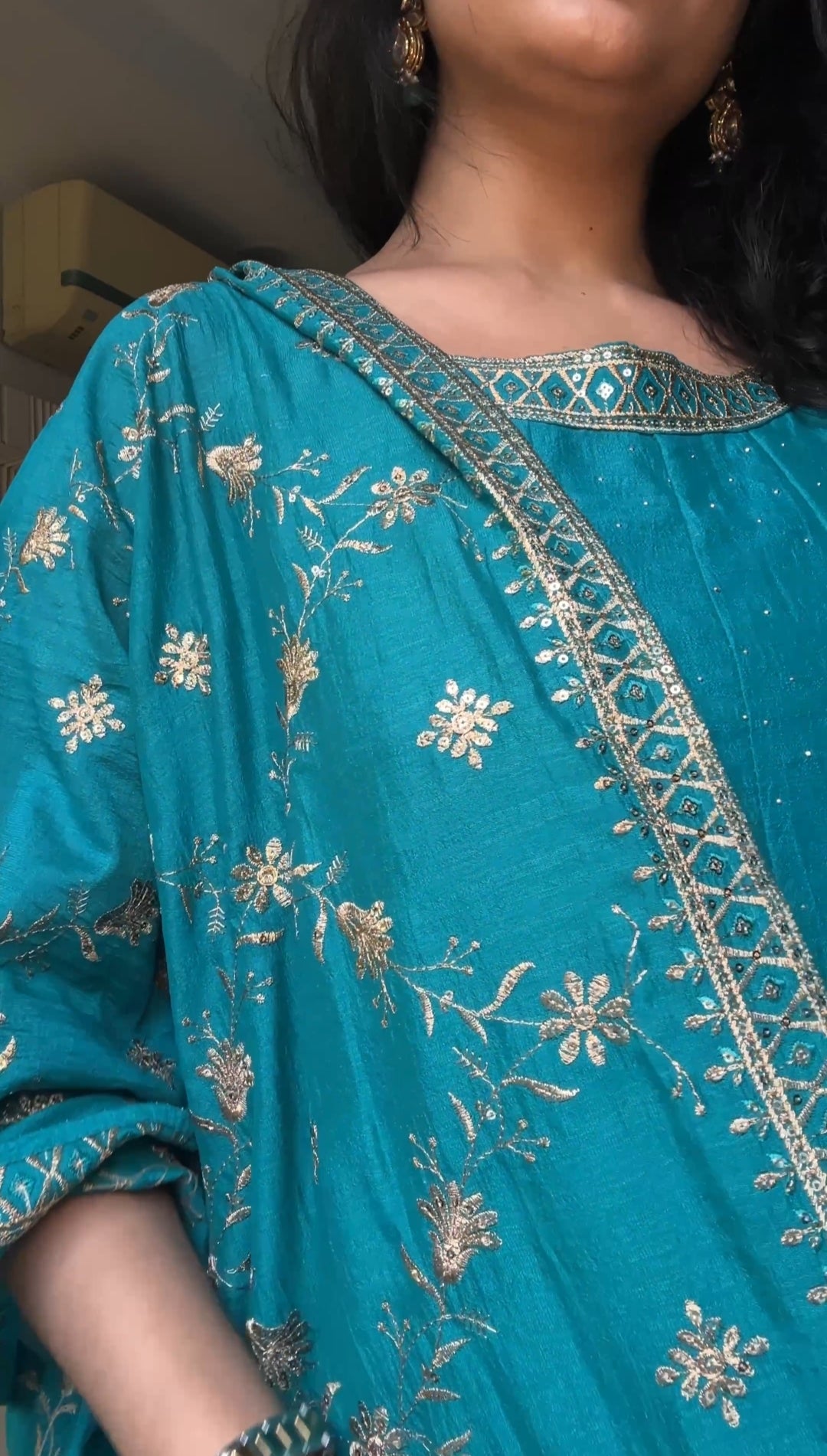 Peacock Blue Embroidered Silk Anarkali Kurta With Dupatta Set