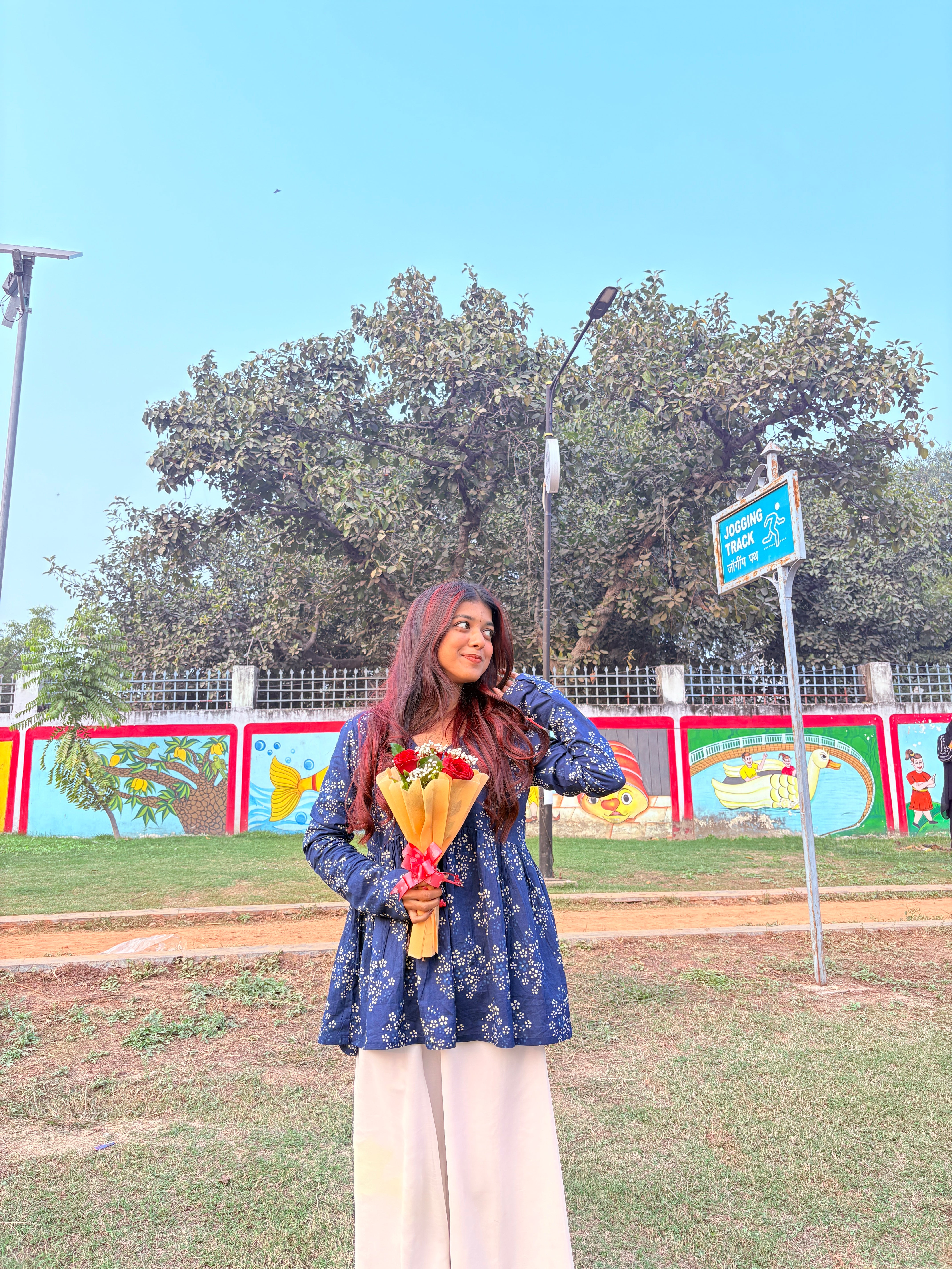 Blue Floral Printed V Neck Cotton Top