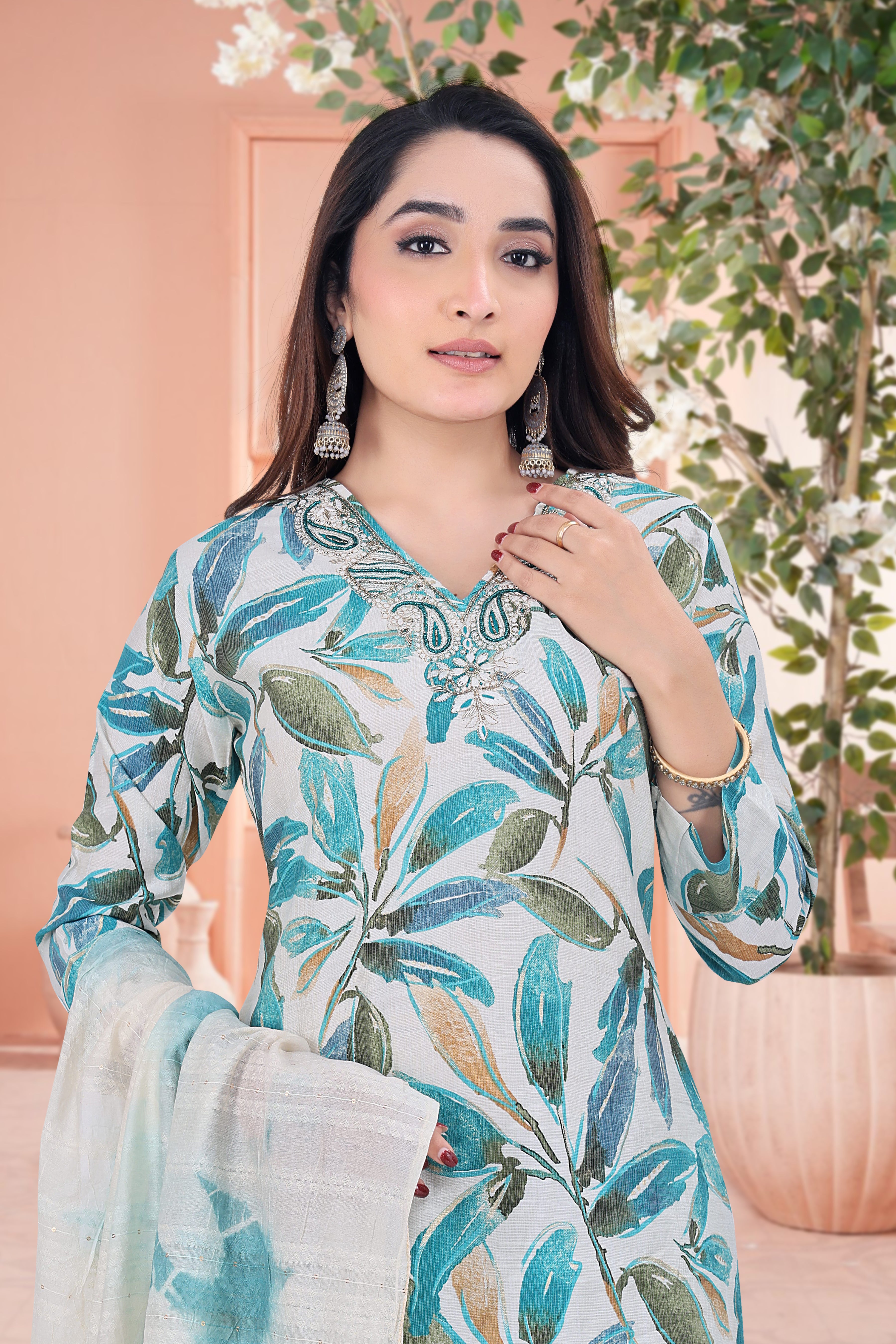 Whitish Blend Straight Suits With Dupatta