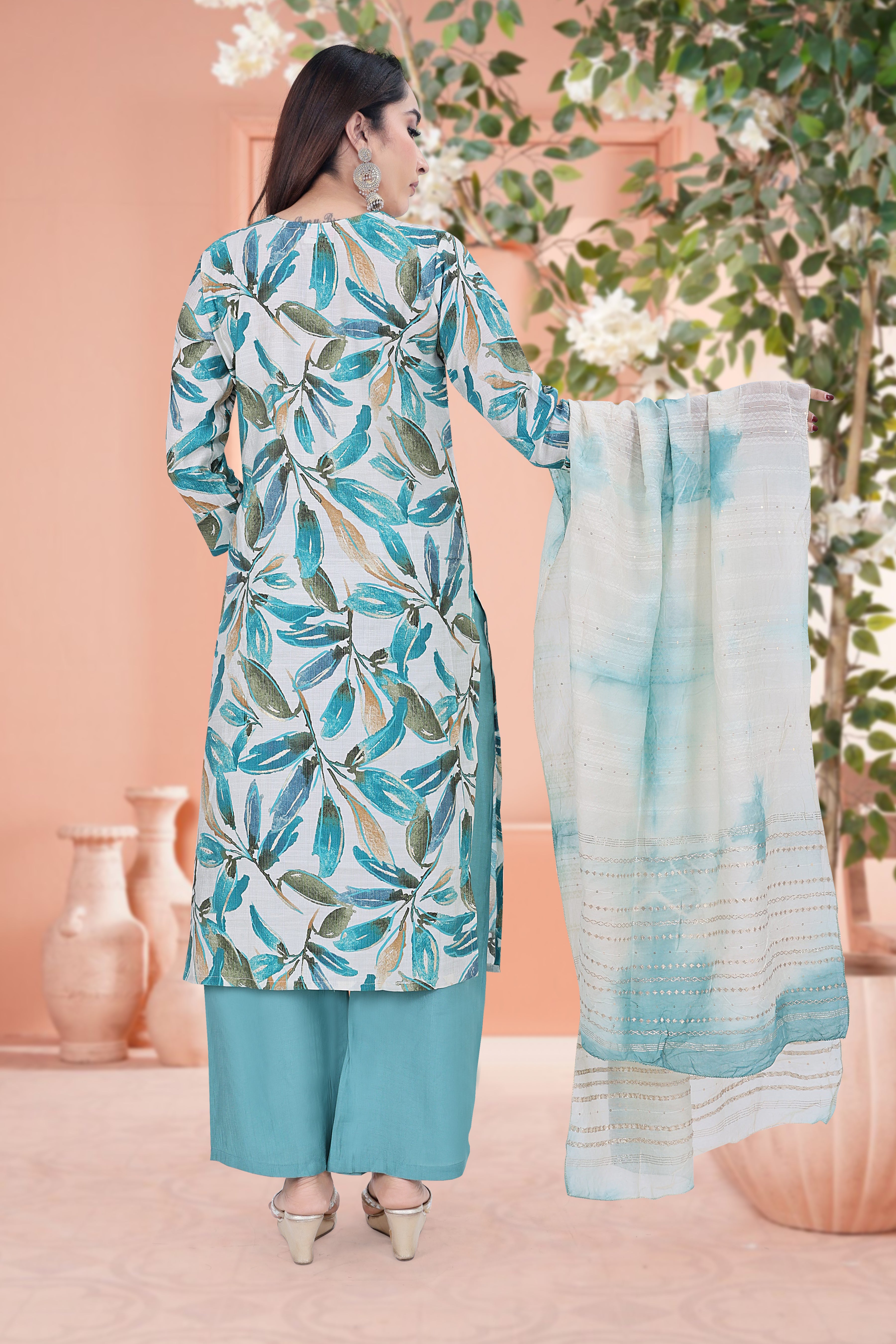 Whitish Blend Straight Suits With Dupatta