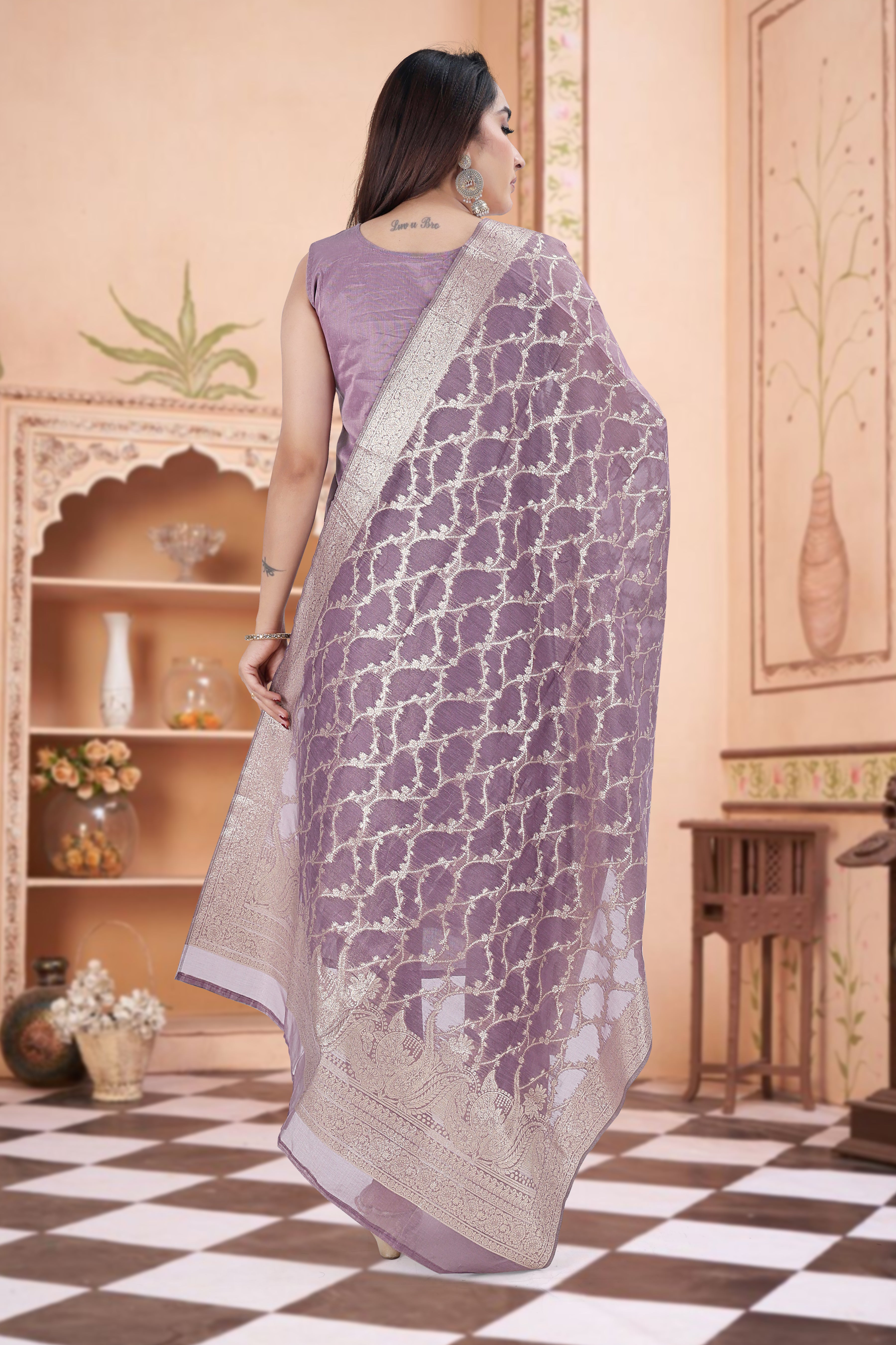 Lavendar Embroidered Silk Blend Straight Suit With Dupatta