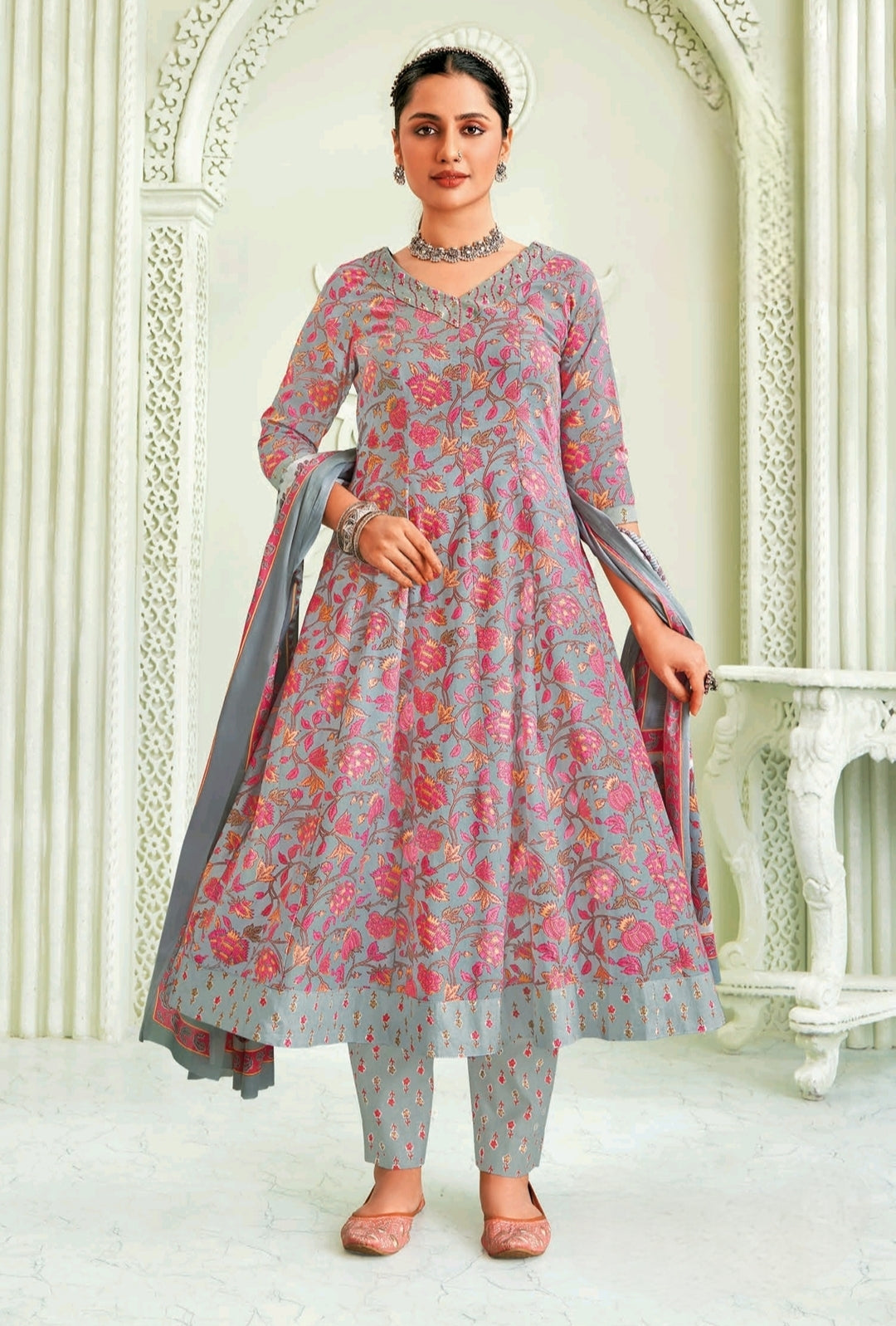 Pastel Greyish Blue Anarkali Dress